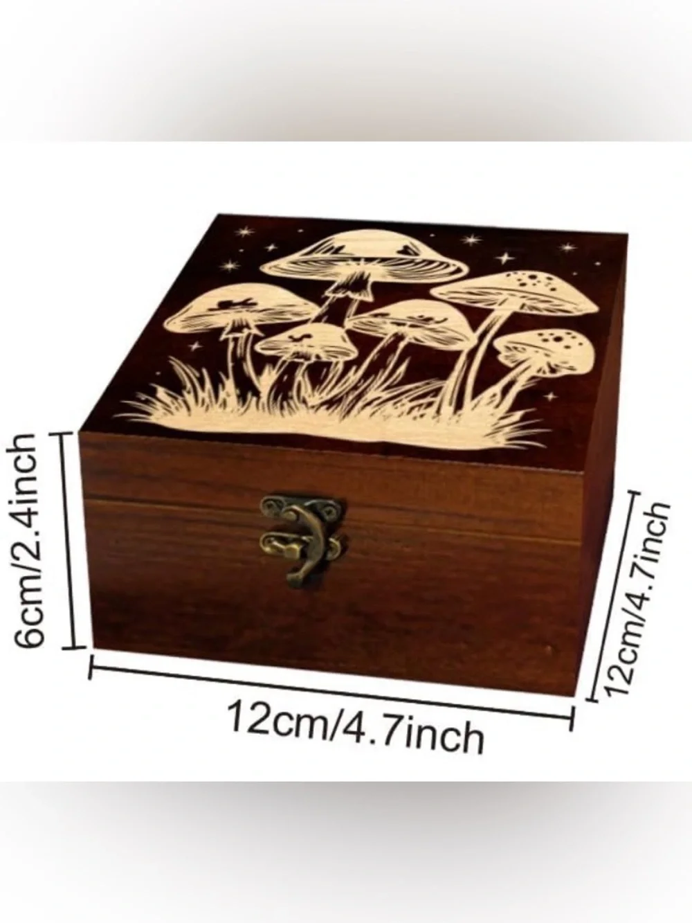 Wooden Keepsake Box with Cream Mushroom Inlay